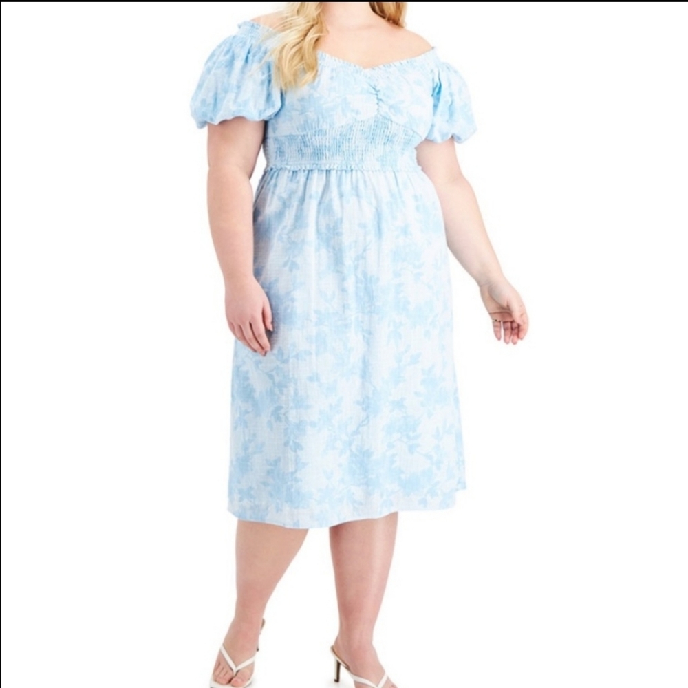 INC International Concepts Off Shoulder Printed Midi Dress